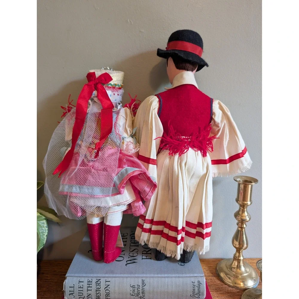 Vintage 1970s Hungarian Folk Art Dolls Pair Paloc Szecseny‎ Cloth Ethnic Costume